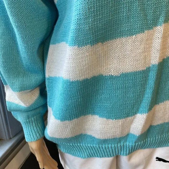 VTG Gotham Ramie Blend Women’s M Knit Sweater Aqua Blue White Pullover New Cozy - Picture 6 of 9